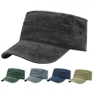 Casquette de marin 5 panneaux en toile délavée, imperméable, avec broderie à la main et impression en relief, boucle métallique réglable, unisexe - Product Image 1