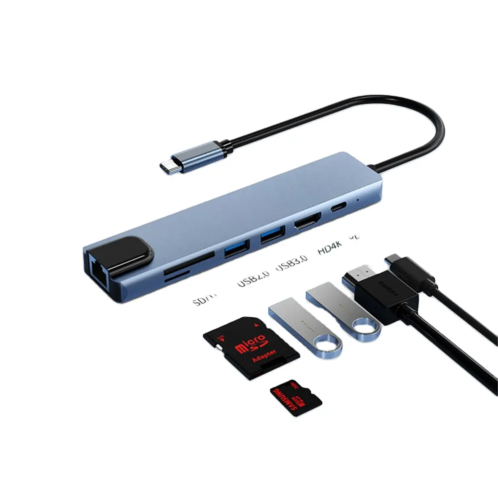 8 in 1 모바일 컴퓨터 스마트 3.0 USB 허브 RJ45 네트워크 전송 TF/SD 카드 리더 C 허브 카드 리더 8 in 1