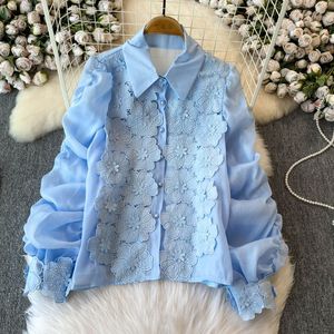 宫廷风格浮雕画重工业拼布设计女式衬衫 - Product Image 4