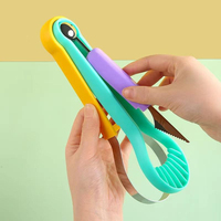 Multifunctionele duurzame roestvrijstalen watermeloenlepel met dubbele kop, fruit- en groentesnijder, plastic handvat, 3-in-1 apparaat