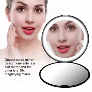 Hot Sale Folding LED Maquiagem Espelho com Luzes Presente Compact Round Beauty Mirror Dupla Face 2x Ampliação Handheld Mirror