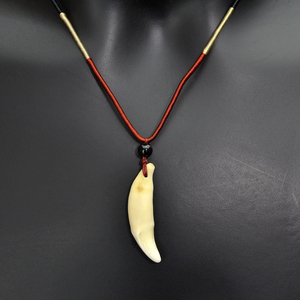 SZGY004 Colgante de Hueso para Hombre y Mujer, Amuleto Tibetano, Colmillos de Diente Natural Auténtico, Diente de Lobo Vintage Plateado, Cadena de Cuerda, Regalo - Product Image 2