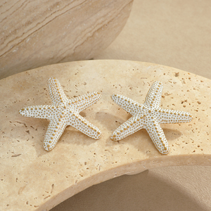 Ensemble de boucles d'oreilles et de collier avec pendentif en forme d'étoile de mer classique et coloré, en acier inoxydable, chaîne à maillons tendance pour l'été - Product Image 3