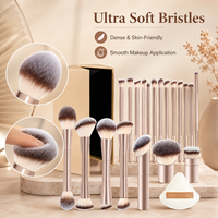 Ensemble professionnel de 20 pinceaux de maquillage double-embout, poils synthétiques doux et vegan, manche or champagne, personnalisable avec logo privé