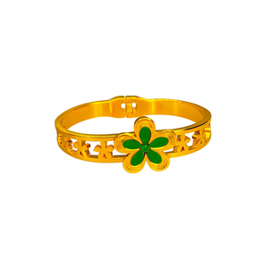 Bracelet en acier inoxydable tendance avec motif floral vert, plaqué or PVD, résistant, bijoux durables pour femmes - Product Image 2