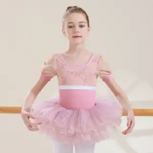 Fabbrica popolare proprio design di alta qualità in maglia di nylon ricamo belle ragazze gialle performance di danza per bambini performance di balletto vestito tutu