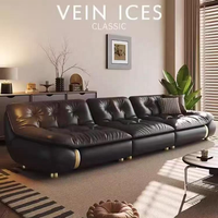 Ensemble de canapés convertibles extensibles en cuir véritable italien minimaliste avec housse anti-salissure pour salon de villa, design contemporain