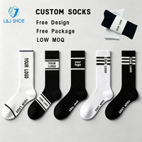 Chaussettes de sport en coton pour hommes avec logo brodé personnalisé L&J, chaussettes de compression pour la course à pied, le tennis, athlétiques, chaussettes à la cheville, OEM personnalisées