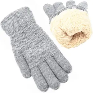 女式冬季保暖触摸屏手套女式热电缆针织羊毛羊毛衬里手套男女寒冷天气