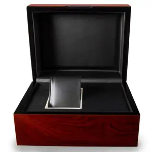 热销豪华工厂酒红色定制标志展示包装木制首饰盒手表收纳器