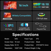 Producto en Tendencia 2026: Monitor Portátil de 16 Pulgadas para Laptop, Horizontal y Vertical, Plug & Play, Tipo-C y HD, Monitor para Juegos
