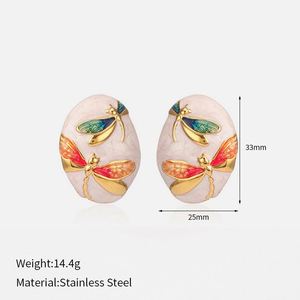 Fashion Stainless Steel 18K Gold Plated Colour Drip Oil Dragonfly Flower Stud Earrings New <b>Statement</b> Earring <b>Jewelry</b> - Product Image 6