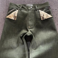Jean Baggy Vintage Japonais Coupe Droite Large en Denim Selvedge Vert Brut avec Boucle Arrière Personnalisée 16 OZ en Tissu Rouge Sauvage