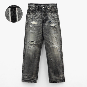 Jeans de Mezclilla Selvedge de 14.5oz Estilo <span class=keywords><strong>Americano</strong></span>, Personalizados OEM, con Reparaciones Desgastadas, Corte Recto para Hombre - Product Image 1