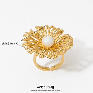 CLIORO Fleur Perle En Acier Inoxydable Boucles D'oreilles Bague Ensemble Plaqué Or Boucles D'oreilles Étanche Hypoallergénique Bijoux pour Femmes - Product Image 6