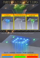 Système de douche thermostatique chromé en laiton avec pommeau de douche cascade LED 14x20 pouces, barre de douche coulissante pour spa et salle de bain