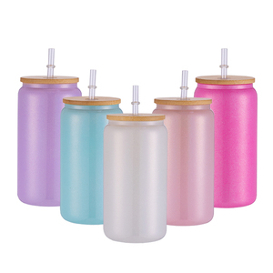 Haute qualité nouveau blanc paillettes Sublimation verre peut coloré miroitant 16oz Sublimation blanc Mason tasse bambou couvercle bulle tasse à thé - Product Image 1