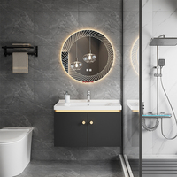 Meuble-lavabo en PVC étanche au design flottant avec miroir LED à commande tactile pour usage domestique