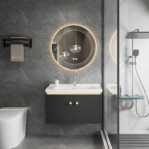 Meuble-lavabo en PVC étanche au design flottant avec miroir LED à commande tactile pour usage domestique - Product Image 1