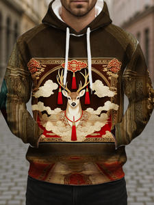 เสื้อสเวตเชิ้ตมีฮู้ดสำหรับ<span class=keywords><strong>ผู้ชาย</strong></span>สไตล์โมเดิร์นสำหรับฤดูใบไม้ผลิ-ฤดูใบไม้ร่วง - วัสดุน้ำหนักเบา พิมพ์ลายเสือและสีเขียวน้ำ ชุดลำลองสุดอินเทรนด์ - Product Image 3