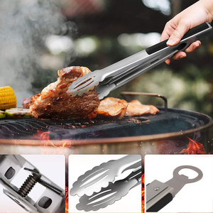 Pince de cuisine et de service en acier inoxydable de 15,35 po, verrouillable, antidérapante, à ressort, avec décapsuleur intégré, pour barbecue - Product Image 4