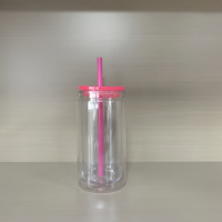 Gobelet en plastique acrylique transparent à double paroi de 16 oz, type canette de bière, avec couvercle et paille, pré-percé, pour globe à neige, logo personnalisable