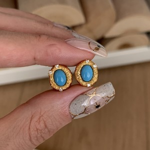 Pendientes de tuerca cepillados turquesa de Plata de Ley 925 de grado AAA-joyería de lujo etérea hipoalergénica para mujeres con estilo - Product Image 1