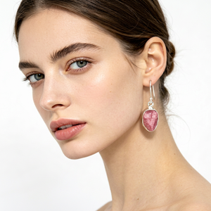 Cute High Grade 925 Sterling <b>Silver</b> Ethnic Drop <b>Dangle</b> <b>Earrings</b> with Uncut Raw Ruby Gemstone Birthstone for Women's Party Gift - Product Image 1