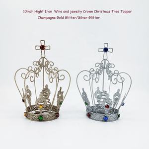 Decorazione Natalizia per Albero a Forma di Corona in Ferro e Gioielli, Oro/Argento, 10 Pollici, Artigianato Fatto a Mano, Vendita all'Ingrosso - Product Image 5