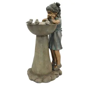 Shengye Little Size lovely girl looking at the birds natural marble stone Water Fountain statue outdoor park ornamental