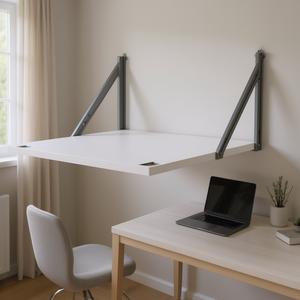 Bureau mural pliable blanc 47,2 x 19,7 po avec support en fer, bureau flottant pour ordinateur, idéal pour le bureau à domicile et les petits espaces - Product Image 2