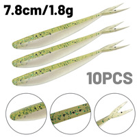 Umpan Pancing Buatan Cacing Plastik Lunak Ekor Garpu Ukuran Kecil 78 cm / 18 g untuk Ikan Mandarin & Bass 10 Pcs Tanpa Kail