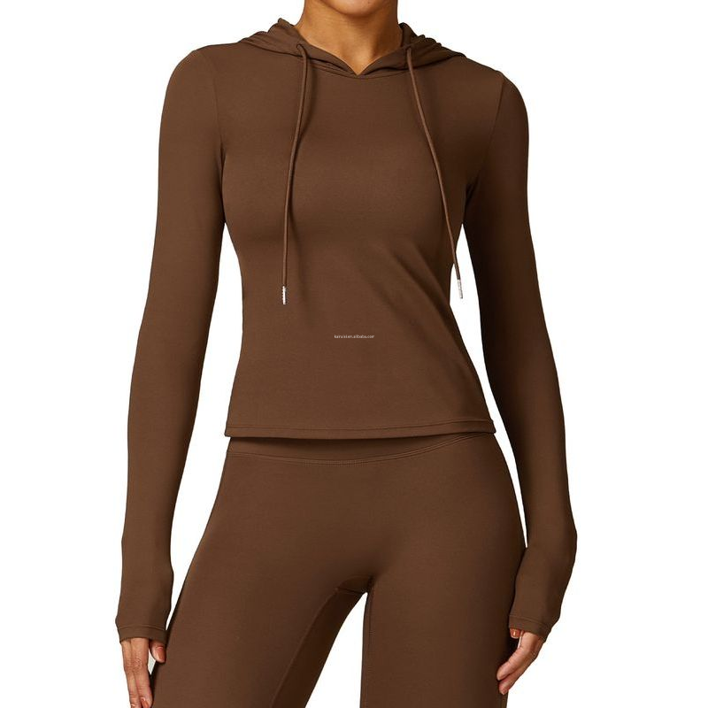 New Hooded Quick-drying Lulu Long Three Quarter Sleeve Yoga Wear Warm Casual Fitness Wear Tight T-shirt Sports Running Top