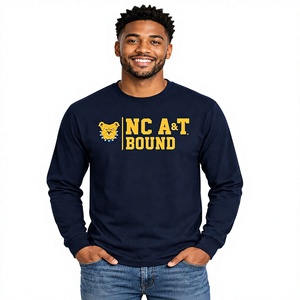 เสื้อยืดแขนยาวถักนิตติ้ง NC A&T สำหรับผู้ชาย สีกรมท่า ผ้าฝ้าย สไตล์ลำลอง วินเทจ คอกลม พิมพ์ลายด้านหน้า เป็นมิตรกับสิ่งแวดล้อม - Product Image 3