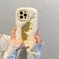 Luxe Fourrure En Peluche Papillon Doux TPU Téléphone étui pour iphone 16 15 Pro Max 14 Plus 13 Pro 12 11 Flurry Cheveux Béquille Couverture Arrière