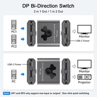 Commutateur 2-en-1 8K 60Hz DP 1.4 en alliage d'aluminium haute résolution pour moniteur, téléviseur et projecteur