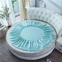 Drap-housse élastique Linge de lit en satin soyeux et doux Couvre-lit de couleur unie Couvre-matelas pour lits ronds Queen 220x220 230x230 Cm