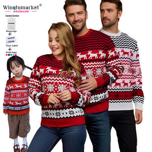 Santa Jacquard Elk Family Jersey Christmas Festival Style <strong>Jumpers</strong> Knit Sweater <strong>Xmas</strong> Snowflake Reindeer Couples Pullover Sweaters - Product Image 1