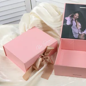 Luxe Op Maat Bedrukte Roze Lege Papieren Kartonnen Opvouwbare Bruiloft Cosmetische Kleding Magnetische Geschenkdoos Verpakking