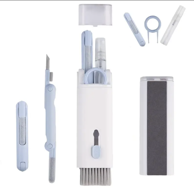 7-in-1 Electronic Keyboard Cleaning Kit Multi-Function 7-in-1 Laptop Cleaner Pen Soft Brush Flocking Sponge Airpod --- Hand