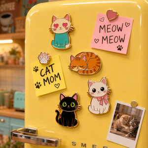Aimant de réfrigérateur personnalisé en émail, chaton Kawaii, chat noir, chat <span class=keywords><strong>tigré</strong></span>, chat moucheté, en émail dur, métal doré, cadeau mignon pour maman chat - Product Image 1