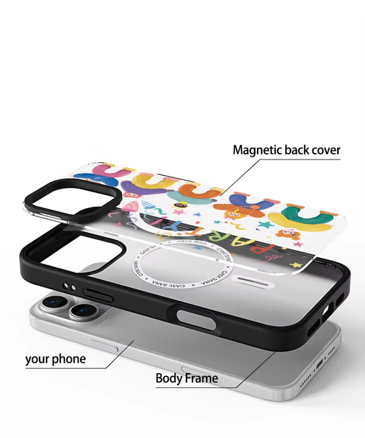 Wholesale Clear Removable Back Cover Support Pattern Custom Magnetic UV Painted Shockproof Acrylic Wireless Charging Phone Case