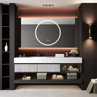 Meuble-lavabo mural moderne personnalisé haut de gamme au prix d'usine Meuble-lavabo avec bassin en ardoise de roche Miroir intelligent supérieur