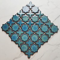 Chine prix d'usine brillant turquoise vert bleu maroc étoiles croix vitrée salle de bain céramique mur dosseret carrelage