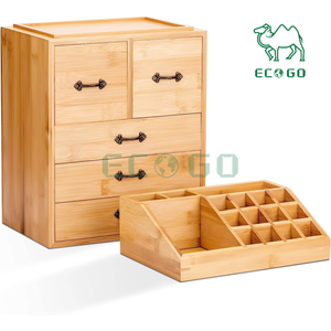 Organisateur de maquillage en bambou avec cinq tiroirs Comptoir organisateur cosmétique de grande capacité pour la maison - Product Image 3