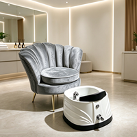 Fauteuil de pédicure personnalisé en velours gris avec dossier coquille et pieds dorés, repose-pieds pour salon de manucure, SPA, bien-être, villa