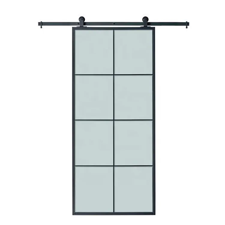 강화 유리 슬라이딩 프랑스 헛간 문 경첩 그릴 홈 인테리어 거울 헛간 문 디자인 된 검은 헛간 문