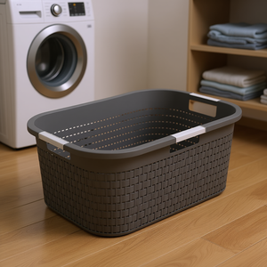 Cesto para la ropa sucia Country, 4 piezas, diseño tejido gris oscuro con asas para almacenamiento - Product Image 3
