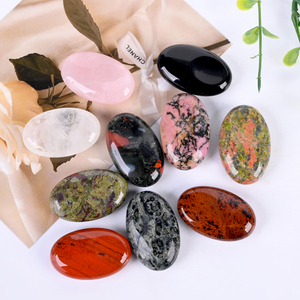 Wholesale <b>Crystal</b> Healing Thumb Worry Stones Natural Quartz Polished Palm Stone Oval Shape Thumb Stone - Product Image 1