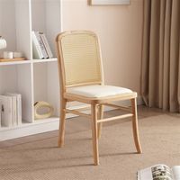 Chaise de salle à manger moderne en bois massif et rotin, dossier haut, siège en cuir souple, entièrement assemblée, chaises en bois pour restaurant, hôtel, café, noir